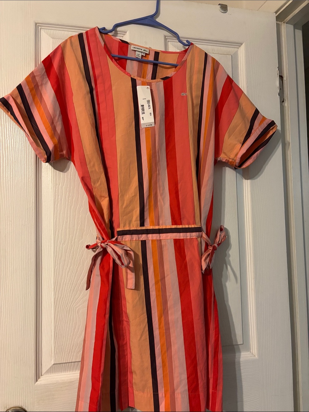 Lacoste Multi-Stripe Tie-Waist Kids Dress - Red, Pink, Orange, Yellow, Blue